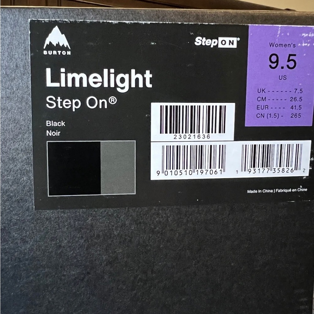 Burton Step On Limelight Womens Binding US Size 9.5 2023 Black.